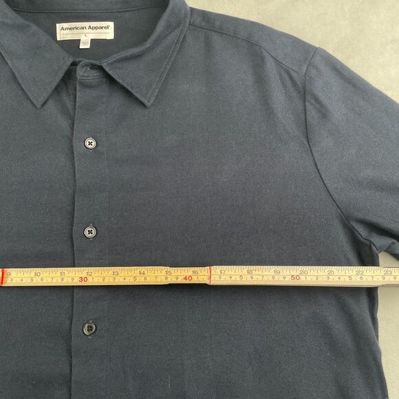American Apparel Shirt Men L Navy Blue Button Down Long Sleeve Collared Work EUC - Picture 4 of 7